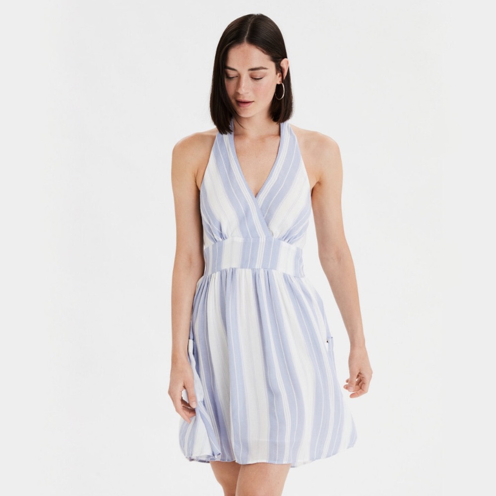 American Eagle Striped Halter Stripe Babydoll Dress